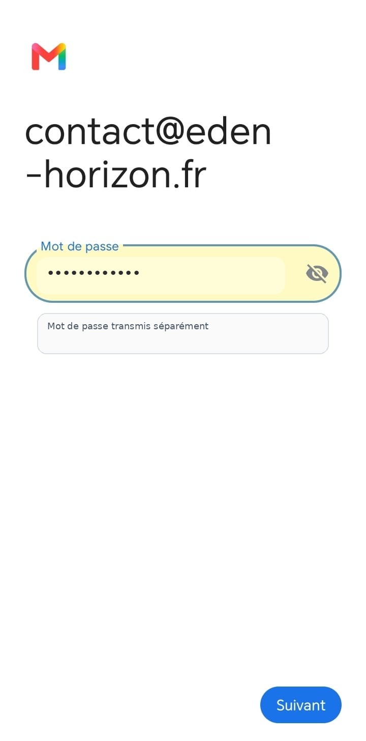 Écran Gmail de saisie du mot de passe, masqué pour des raisons de sécurité